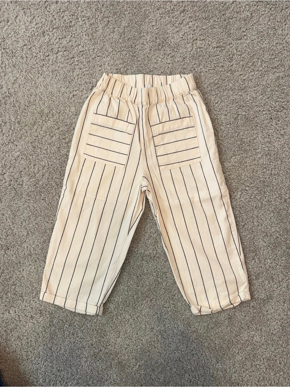 ZARA Cream and Black Striped Linen Pull-On Kids' Pants